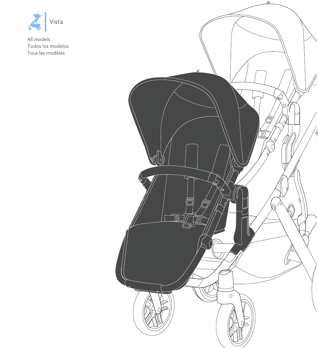 UPPAbaby Vista V3 Twin Bassinet Grow Stroller — official UPPAbaby Vista upper Toddler Seat and lower RumbleSeat V3 configuration diagram