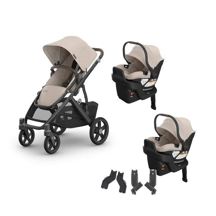 UPPAbaby Vista V3 Twin Aria V2 Travel System in Ada — all included components