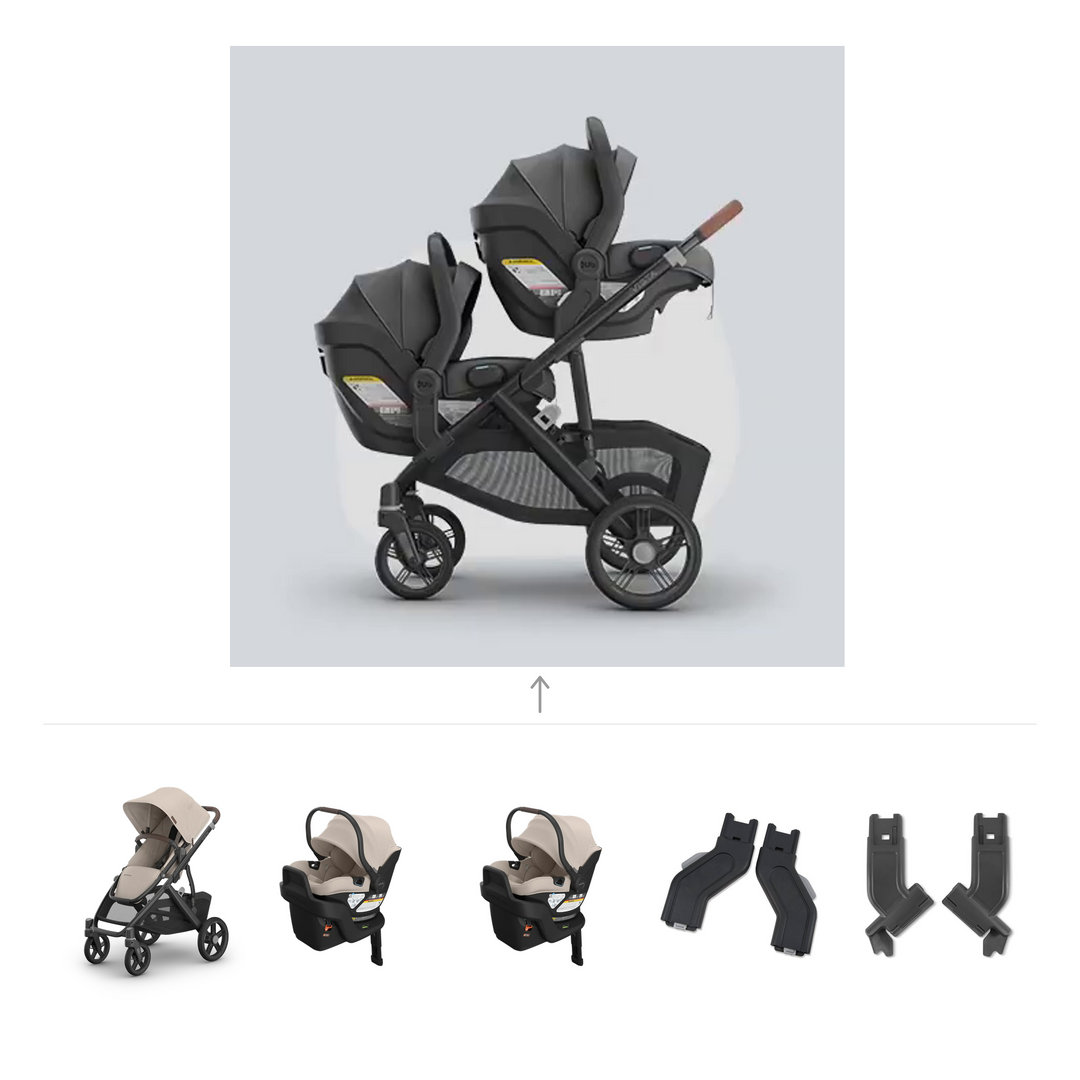 UPPAbaby Vista V3 Twin Aria V2 Travel System in Ada — official parent-use configuration and all included components — CK parent-use V3