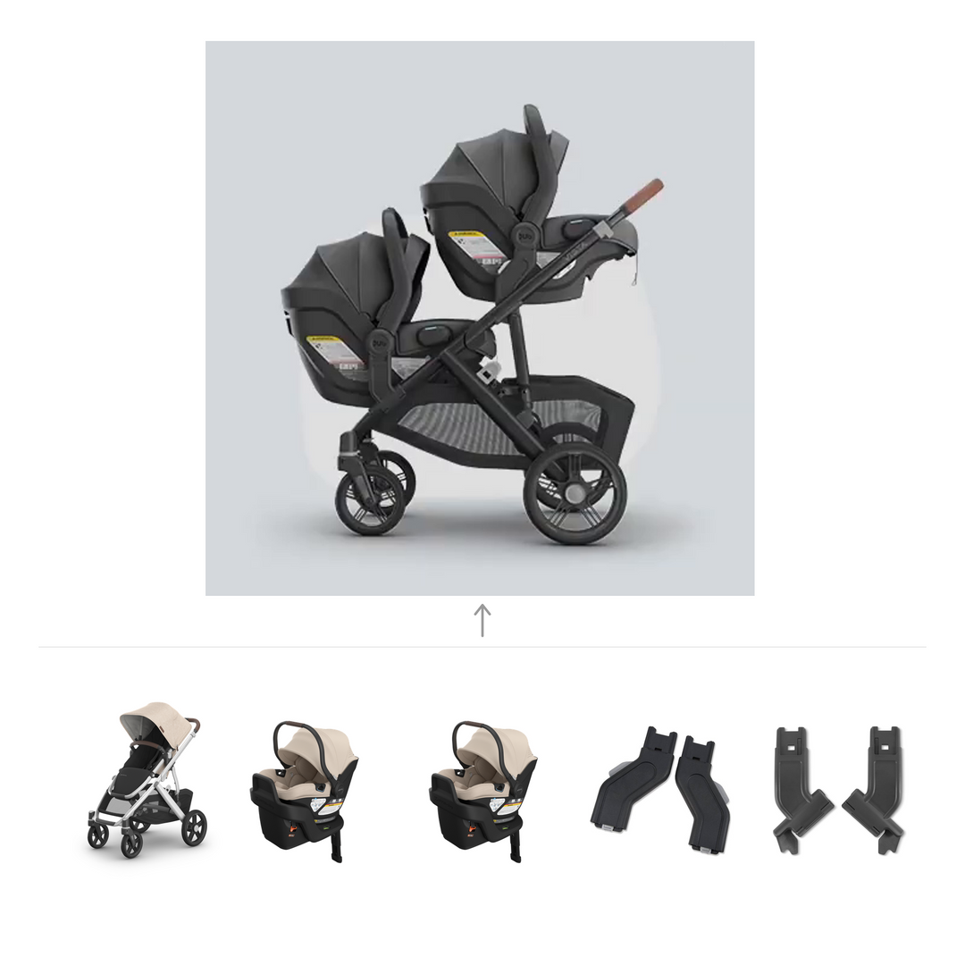 UPPAbaby Vista V3 Twin Aria V2 Travel System in Declan — official parent-use configuration and all included components — CK parent-use V3