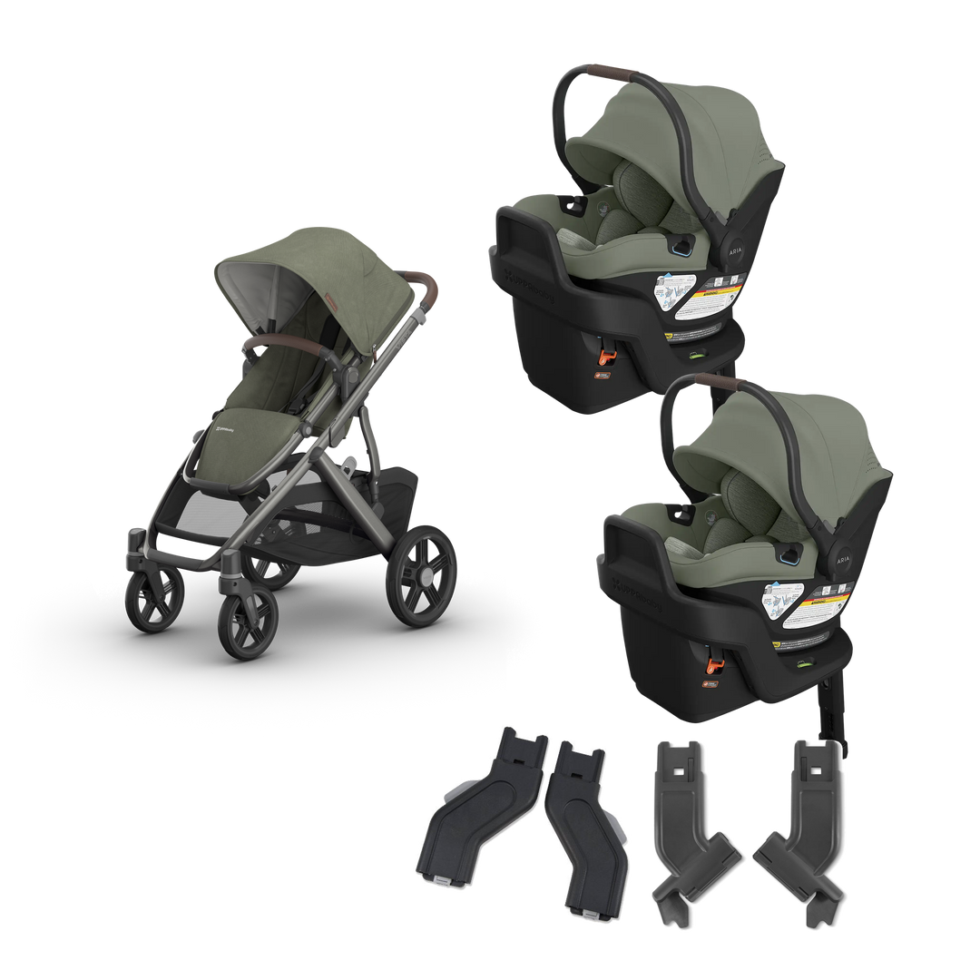 UPPAbaby Vista V3 Twin Aria V2 Travel System in Evelyn — exact-color transparent all-components cover — CK transparent exact V4