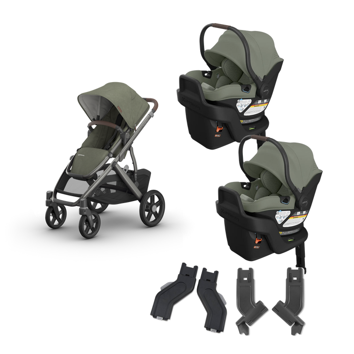 UPPAbaby Vista V3 Twin Aria V2 Travel System in Evelyn — exact-color transparent all-components cover — CK transparent exact V4