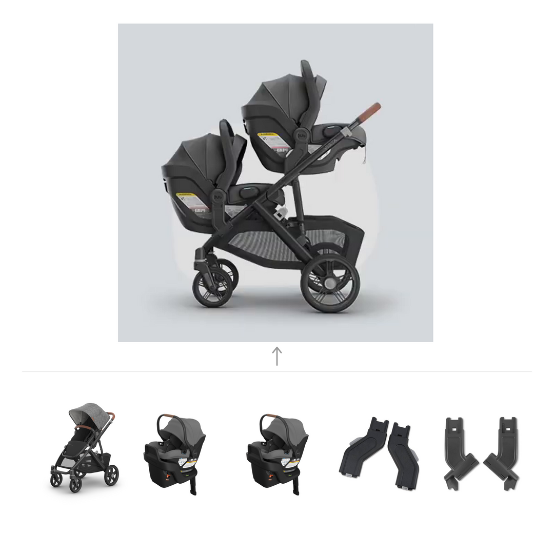 UPPAbaby Vista V3 Twin Aria V2 Travel System in Greyson — official parent-use configuration and all included components — CK parent-use V3