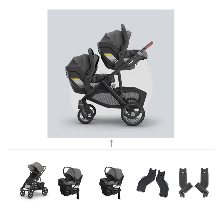 UPPAbaby Vista V3 Twin Aria V2 Travel System in Greyson — official parent-use configuration and all included components — CK parent-use V3
