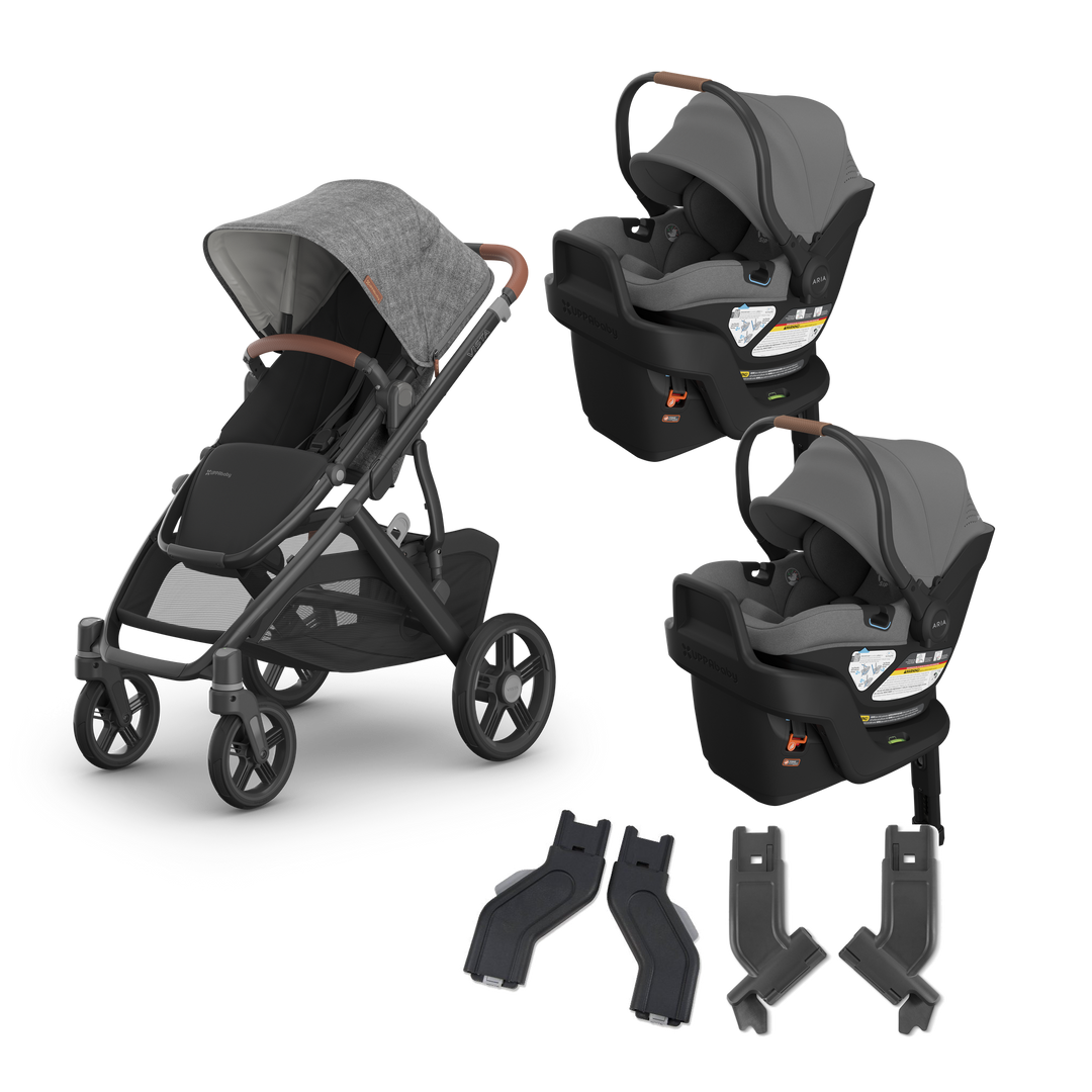UPPAbaby Vista V3 Twin Aria V2 Travel System in Greyson — exact-color transparent all-components cover — CK transparent exact V4