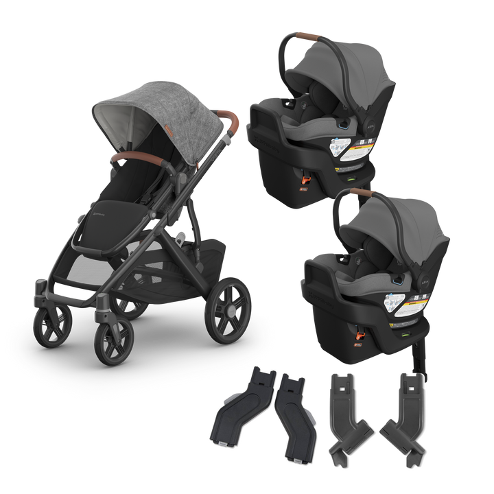 UPPAbaby Vista V3 Twin Aria V2 Travel System in Greyson — exact-color transparent all-components cover — CK transparent exact V4
