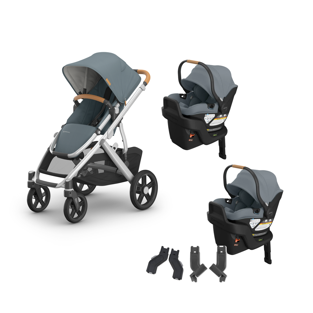 UPPAbaby Vista V3 Twin Aria V2 Travel System in Callum — all included components