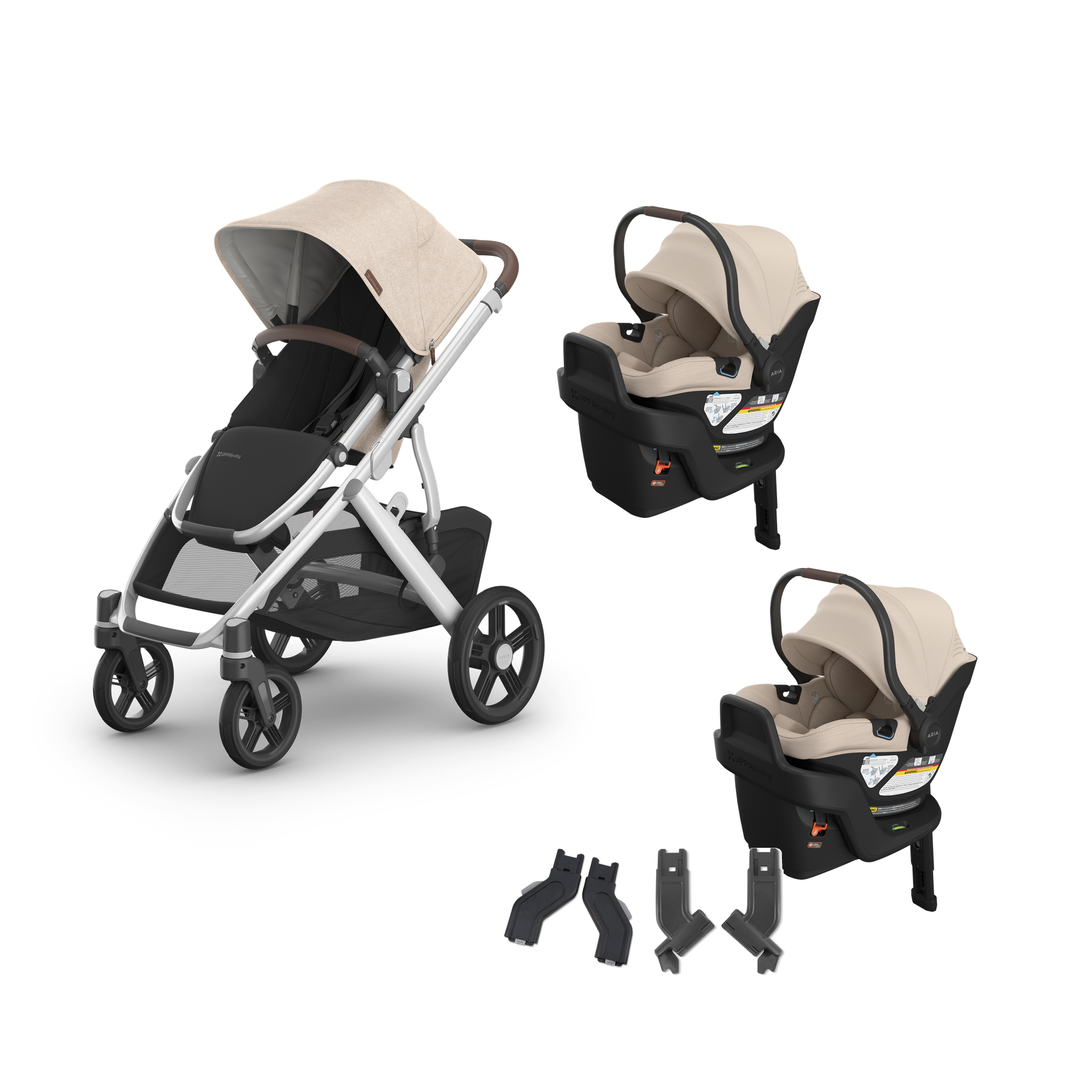 UPPAbaby Vista V3 Twin Aria V2 Travel System in Declan — all included components