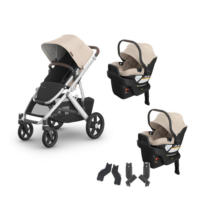 UPPAbaby Vista V3 Twin Aria V2 Travel System in Declan — all included components