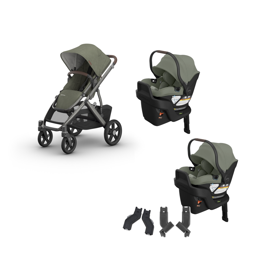 UPPAbaby Vista V3 Twin Aria V2 Travel System in Evelyn — all included components