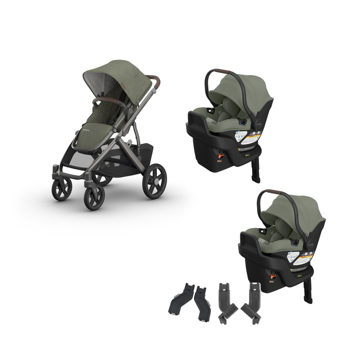 UPPAbaby Vista V3 Twin Aria V2 Travel System in Evelyn — all included components