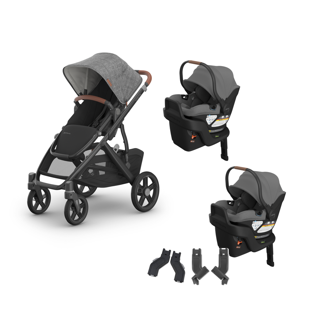UPPAbaby Vista V3 Twin Aria V2 Travel System in Greyson — all included components