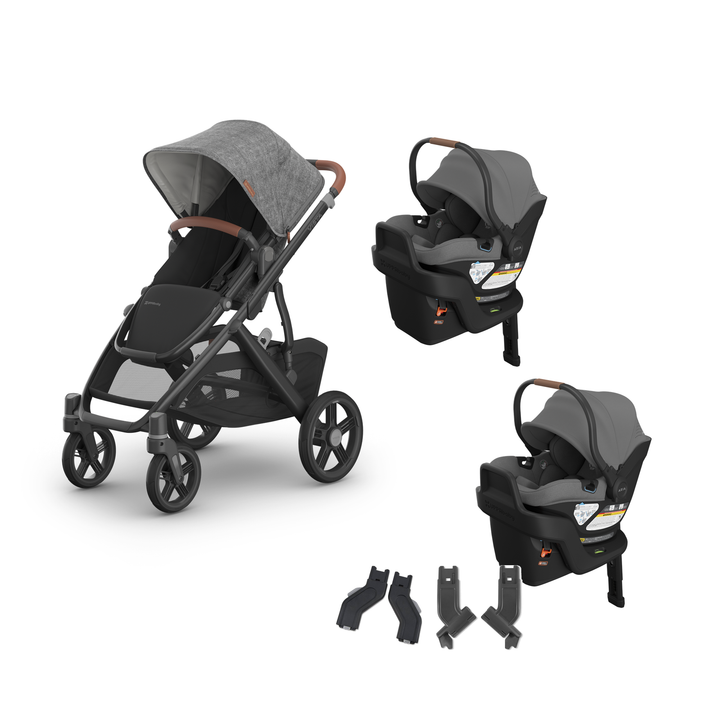 UPPAbaby Vista V3 Twin Aria V2 Travel System in Greyson — all included components