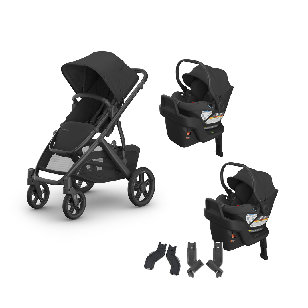 UPPAbaby Vista V3 Twin Aria V2 Travel System in Jake — all included components