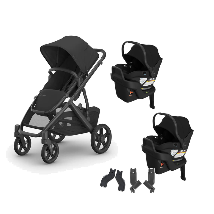 UPPAbaby Vista V3 Twin Aria V2 Travel System in James — all included components