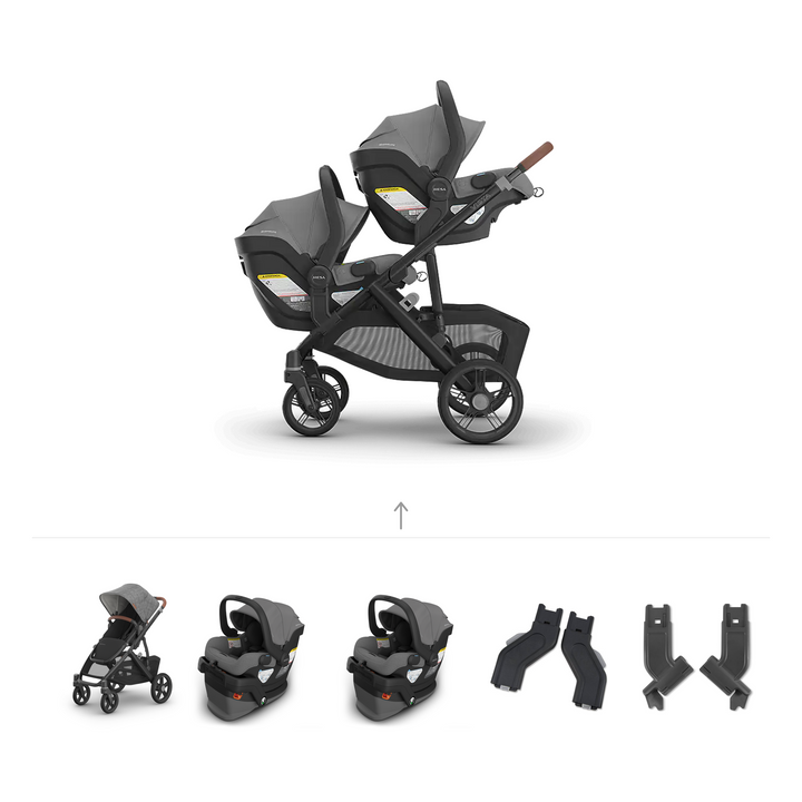 UPPAbaby Vista V3 Twin Mesa V3 Travel System in Greyson — official parent-use configuration and all included components — CK parent-use V3