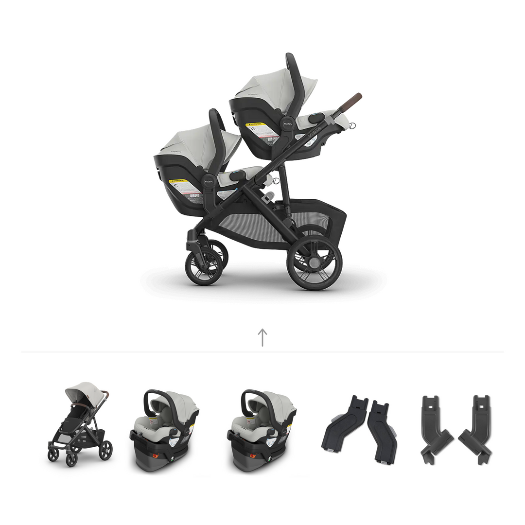 UPPAbaby Vista V3 Twin Mesa V3 Travel System in Savannah — official parent-use configuration and all included components — CK parent-use V3