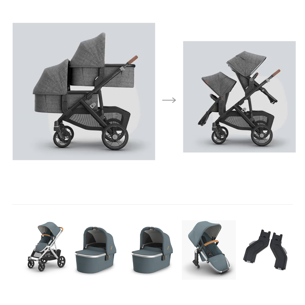 UPPAbaby Vista V3 Twin Bassinet Grow Stroller in Callum — official parent-use configuration and all included components — CK parent-use V3