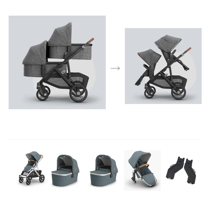 UPPAbaby Vista V3 Twin Bassinet Grow Stroller in Callum — official parent-use configuration and all included components — CK parent-use V3