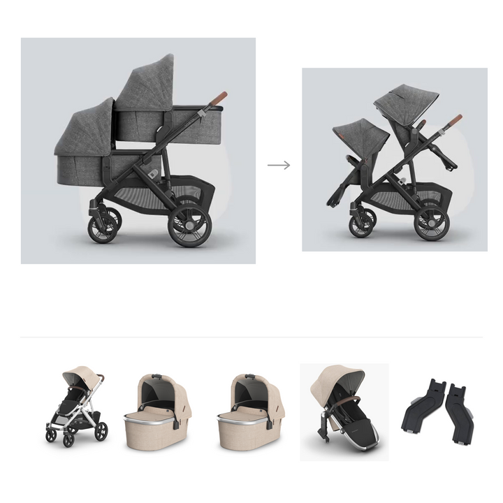 UPPAbaby Vista V3 Twin Bassinet Grow Stroller in Declan — official parent-use configuration and all included components — CK parent-use V3