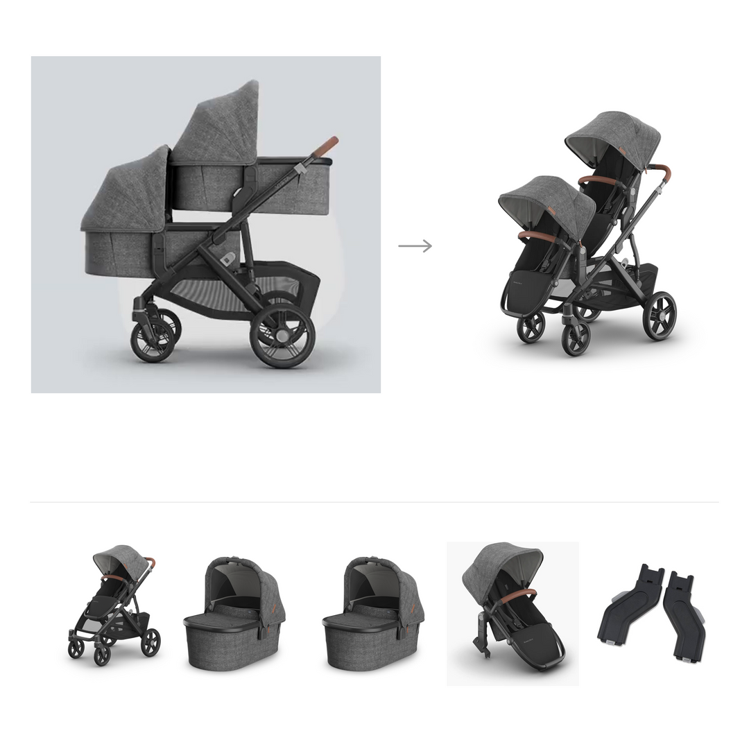 UPPAbaby Vista V3 Twin Bassinet Grow Stroller in Greyson — official parent-use configuration and all included components — CK parent-use V3