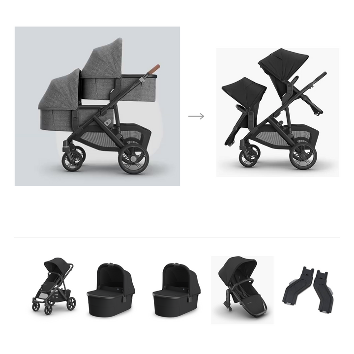 UPPAbaby Vista V3 Twin Bassinet Grow Stroller in Jake — official parent-use configuration and all included components — CK parent-use V3