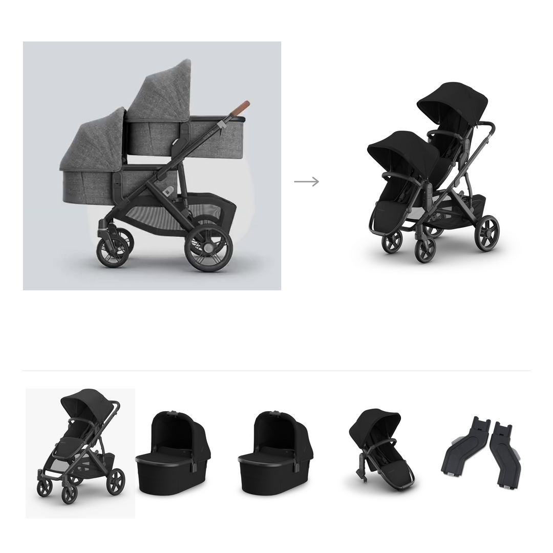 UPPAbaby Vista V3 Twin Bassinet Grow Stroller in James — official parent-use configuration and all included components — CK parent-use V3