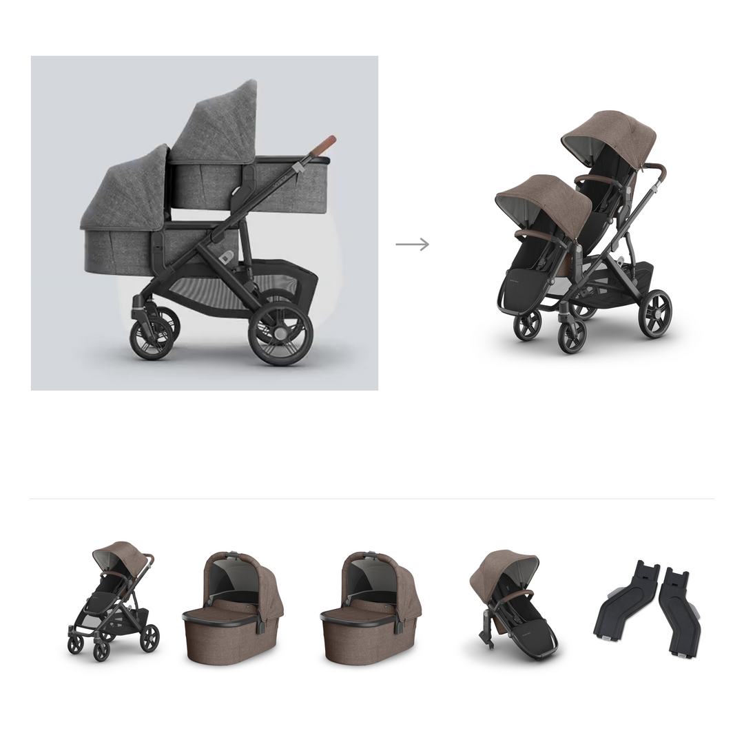 UPPAbaby Vista V3 Twin Bassinet Grow Stroller in Owen — official parent-use configuration and all included components — CK parent-use V3