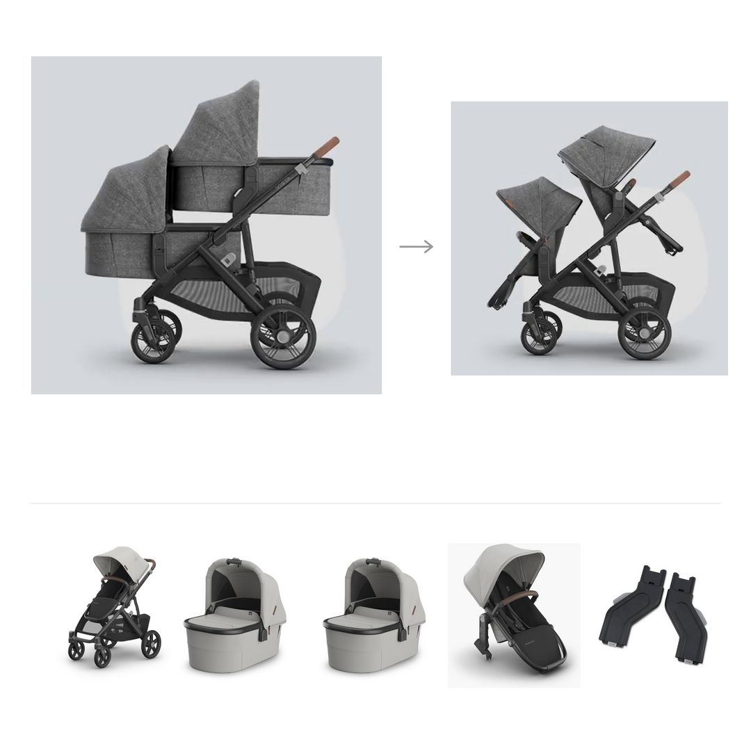 UPPAbaby Vista V3 Twin Bassinet Grow Stroller in Savannah — official parent-use configuration and all included components — CK parent-use V3