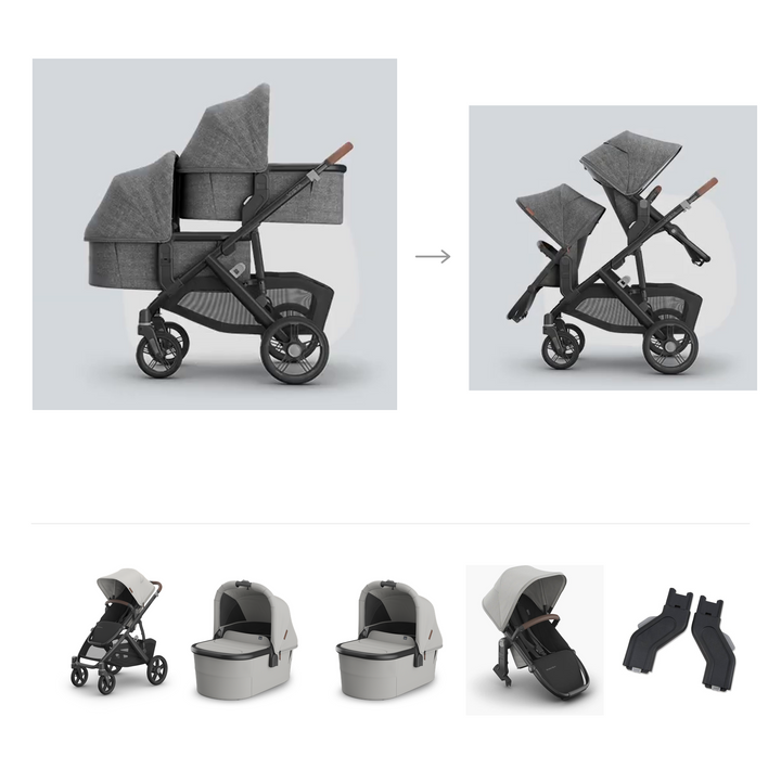 UPPAbaby Vista V3 Twin Bassinet Grow Stroller in Savannah — official parent-use configuration and all included components — CK parent-use V3