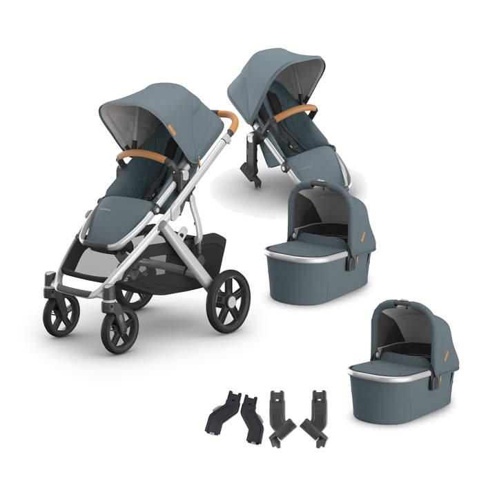 UPPAbaby Vista V3 Twin Bassinet Grow Stroller in Callum — all included components