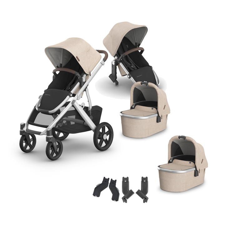 UPPAbaby Vista V3 Twin Bassinet Grow Stroller in Declan — all included components