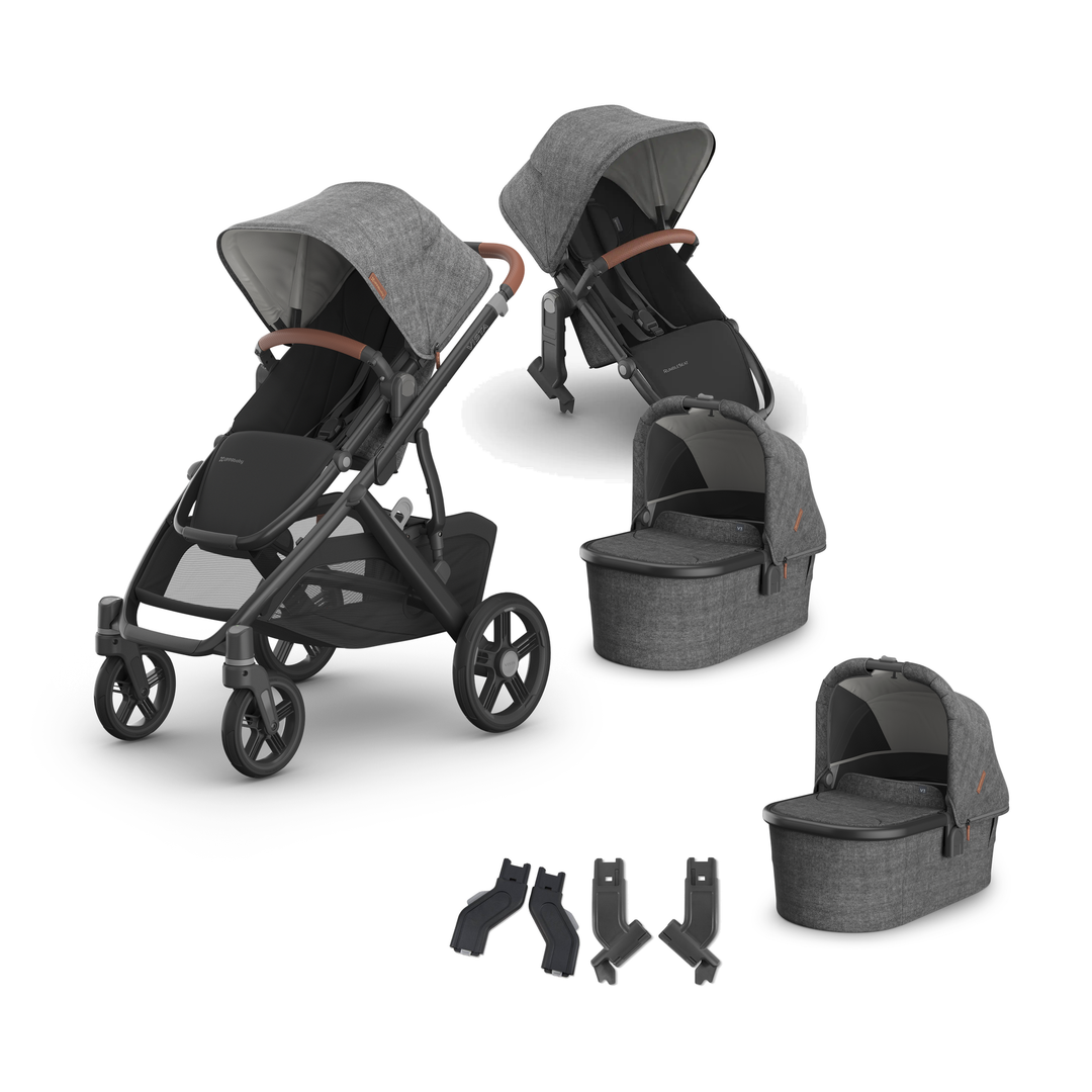 UPPAbaby Vista V3 Twin Bassinet Grow Stroller in Greyson — all included components