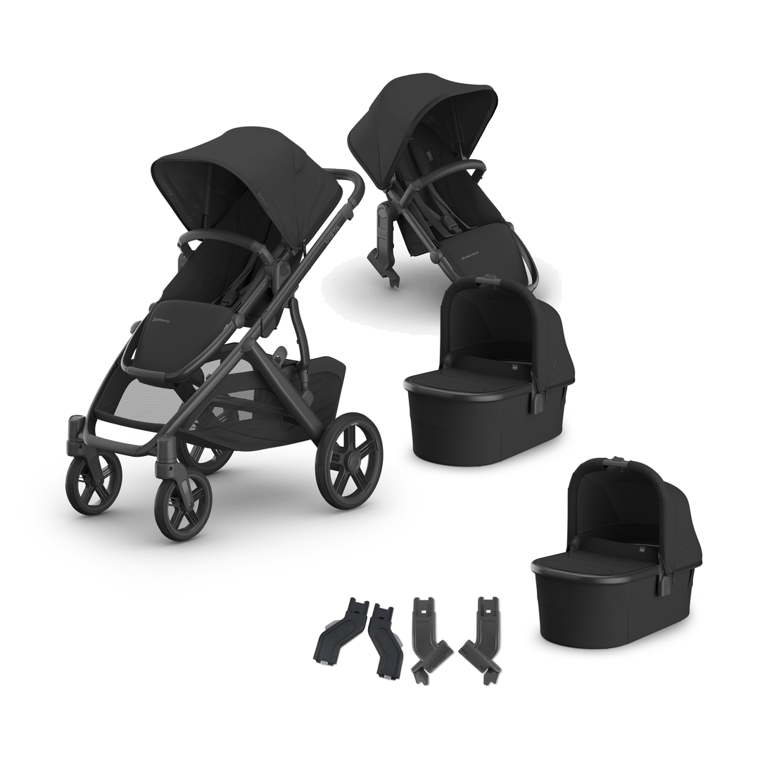 UPPAbaby Vista V3 Twin Bassinet Grow Stroller in Jake — all included components