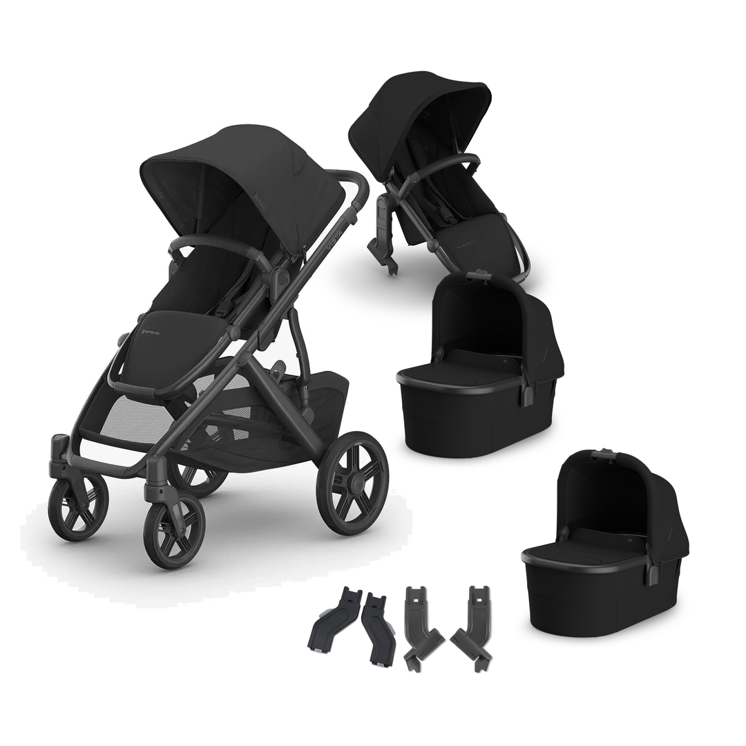 UPPAbaby Vista V3 Twin Bassinet Grow Stroller in James — all included components