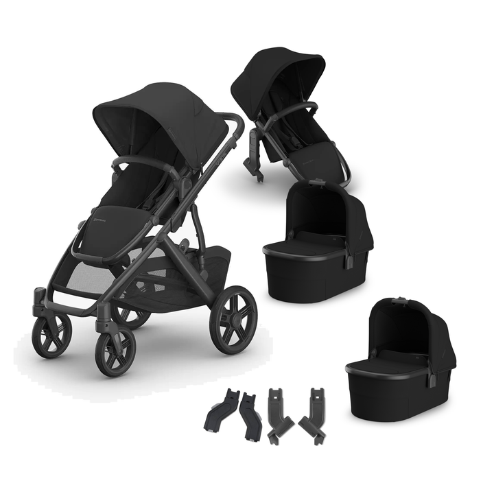 UPPAbaby Vista V3 Twin Bassinet Grow Stroller in James — all included components