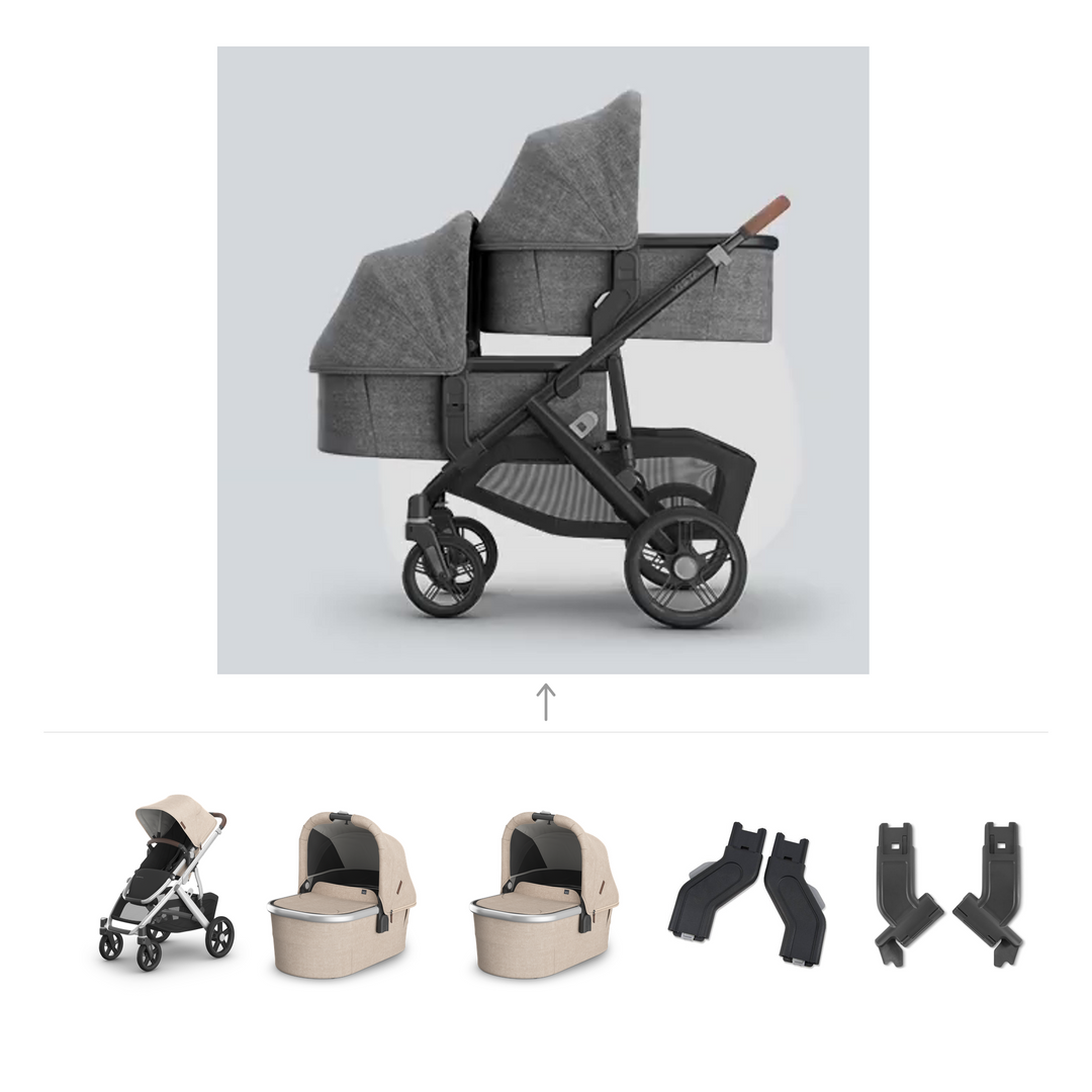 UPPAbaby Vista V3 Twin Bassinet Stroller in Declan — official parent-use configuration and all included components — CK parent-use V3