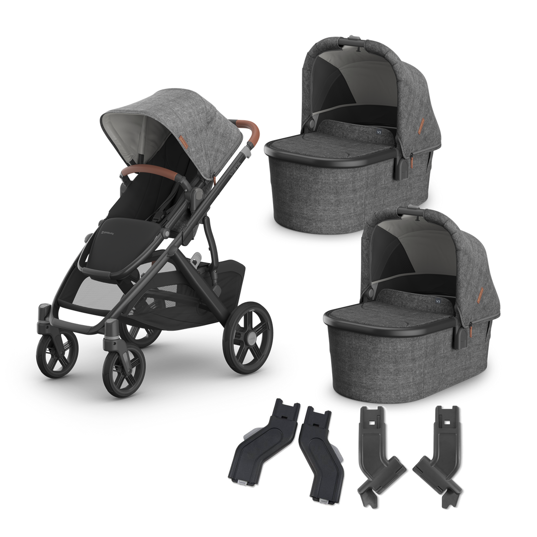UPPAbaby Vista V3 Twin Bassinet Stroller in Greyson — exact-color transparent all-components cover — CK transparent exact V4