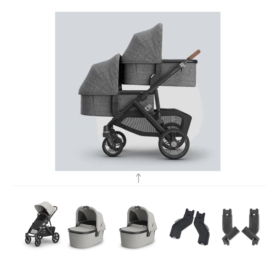 UPPAbaby Vista V3 Twin Bassinet Stroller in Savannah — official parent-use configuration and all included components — CK parent-use V3