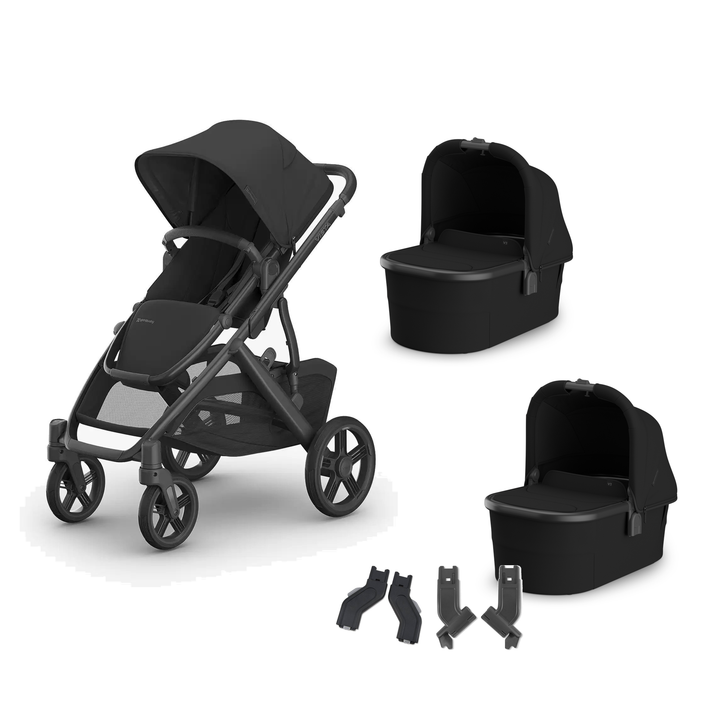 UPPAbaby Vista V3 Twin Bassinet Stroller in James — all included components