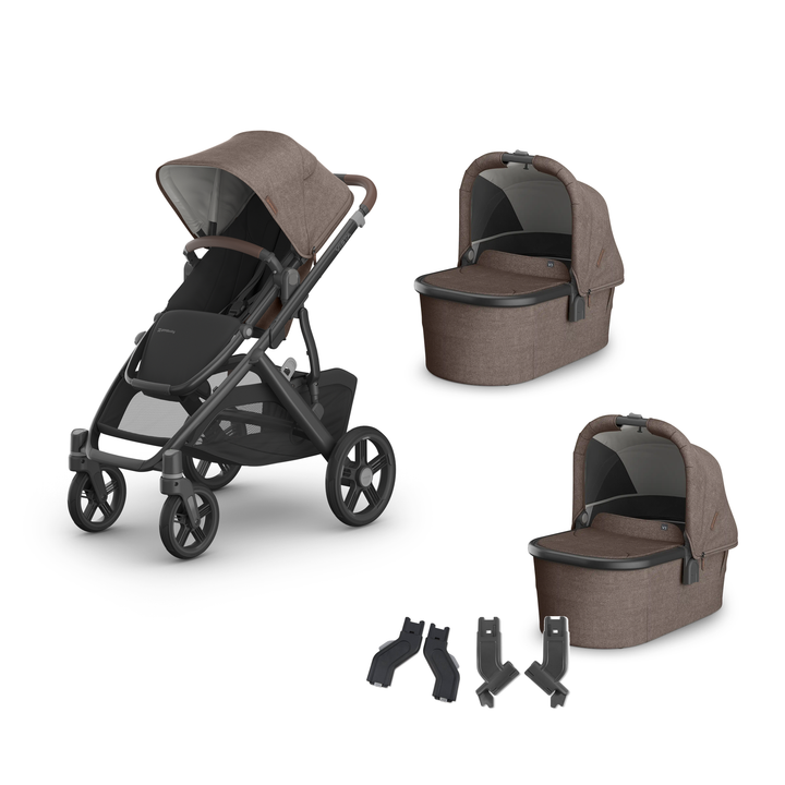 UPPAbaby Vista V3 Twin Bassinet Stroller in Owen — all included components