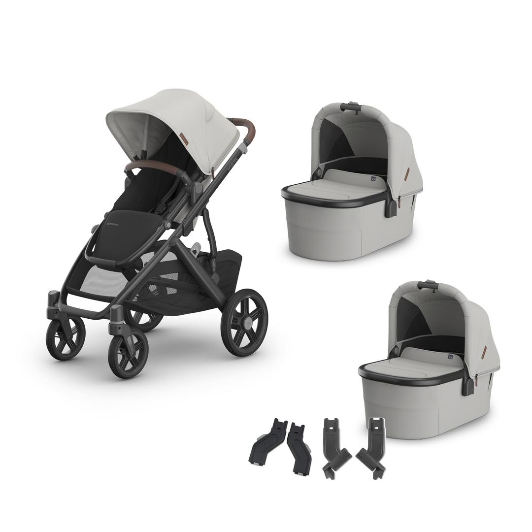UPPAbaby Vista V3 Twin Bassinet Stroller in Savannah — all included components