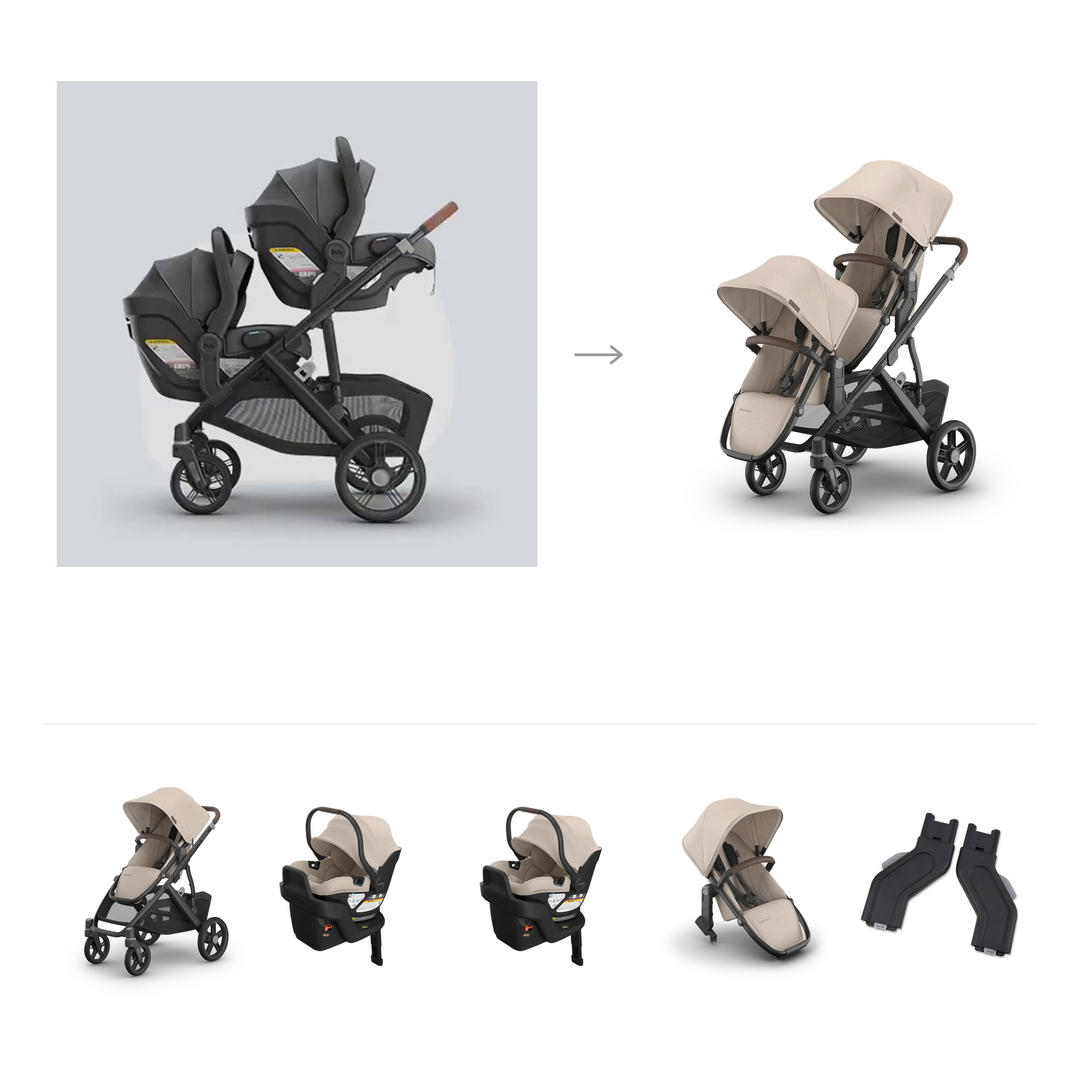 UPPAbaby Vista V3 Twin Aria V2 Grow Travel System in Ada — official parent-use configuration and all included components — CK parent-use V3