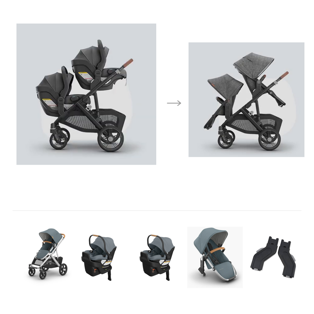 UPPAbaby Vista V3 Twin Aria V2 Grow Travel System in Callum — official parent-use configuration and all included components — CK parent-use V3
