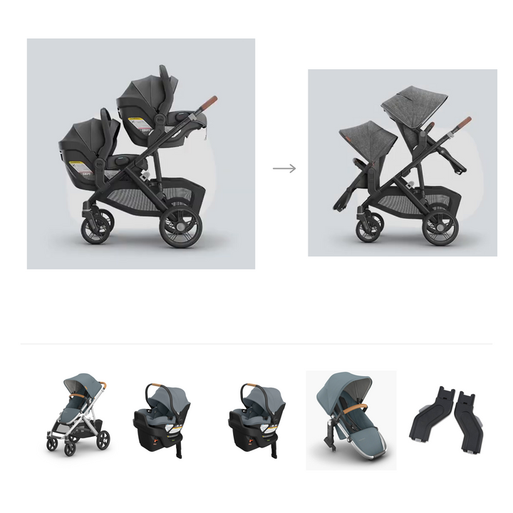 UPPAbaby Vista V3 Twin Aria V2 Grow Travel System in Callum — official parent-use configuration and all included components — CK parent-use V3
