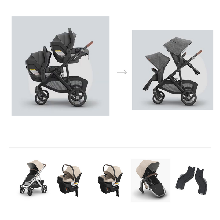UPPAbaby Vista V3 Twin Aria V2 Grow Travel System in Declan — official parent-use configuration and all included components — CK parent-use V3