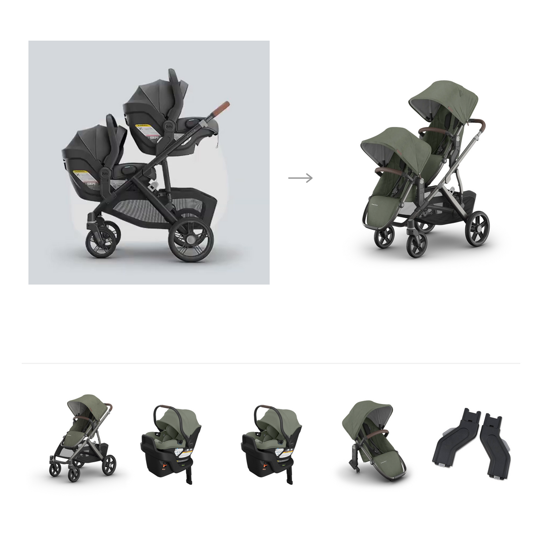 UPPAbaby Vista V3 Twin Aria V2 Grow Travel System in Evelyn — official parent-use configuration and all included components — CK parent-use V3