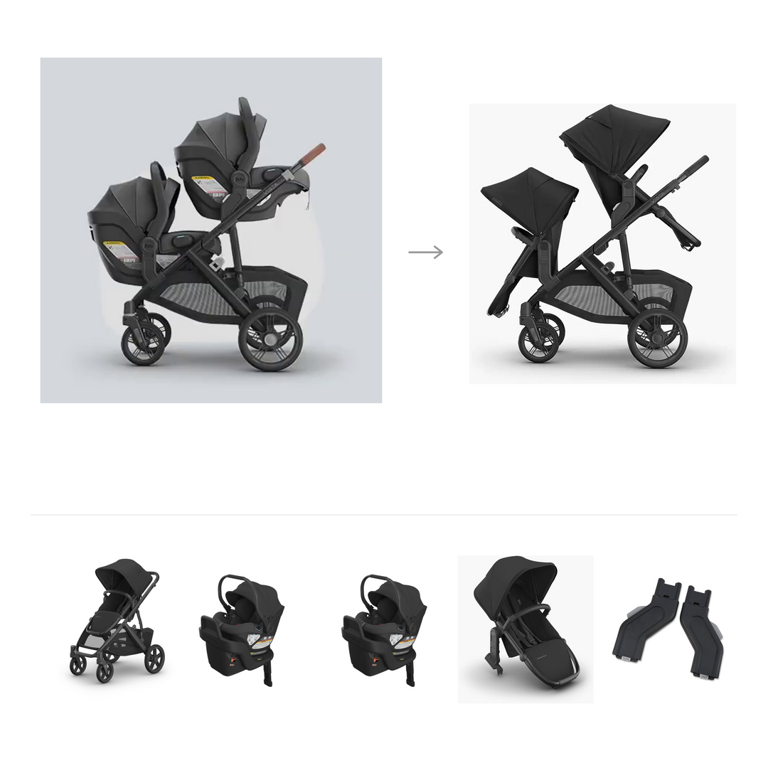 UPPAbaby Vista V3 Twin Aria V2 Grow Travel System in Jake — official parent-use configuration and all included components — CK parent-use V3