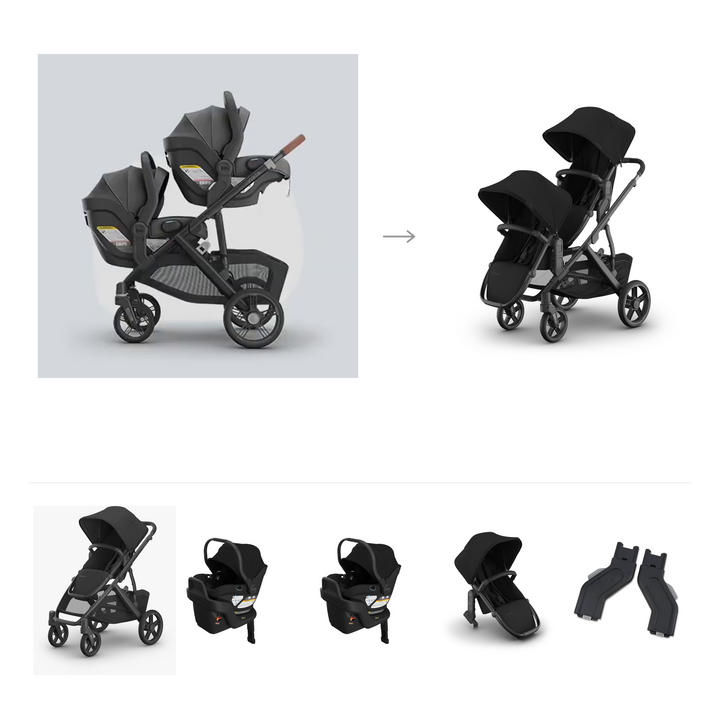 UPPAbaby Vista V3 Twin Aria V2 Grow Travel System in James — official parent-use configuration and all included components — CK parent-use V3
