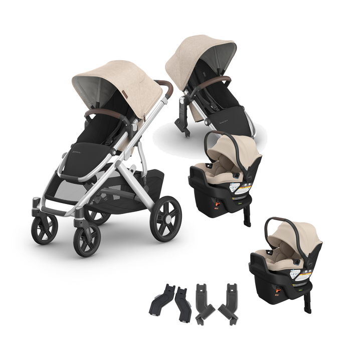 UPPAbaby Vista V3 Twin Aria V2 Grow Travel System in Declan — all included components
